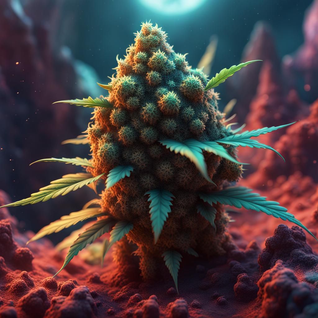 Fantastical Planetary Marijuana Nug in Detailed Digital Art