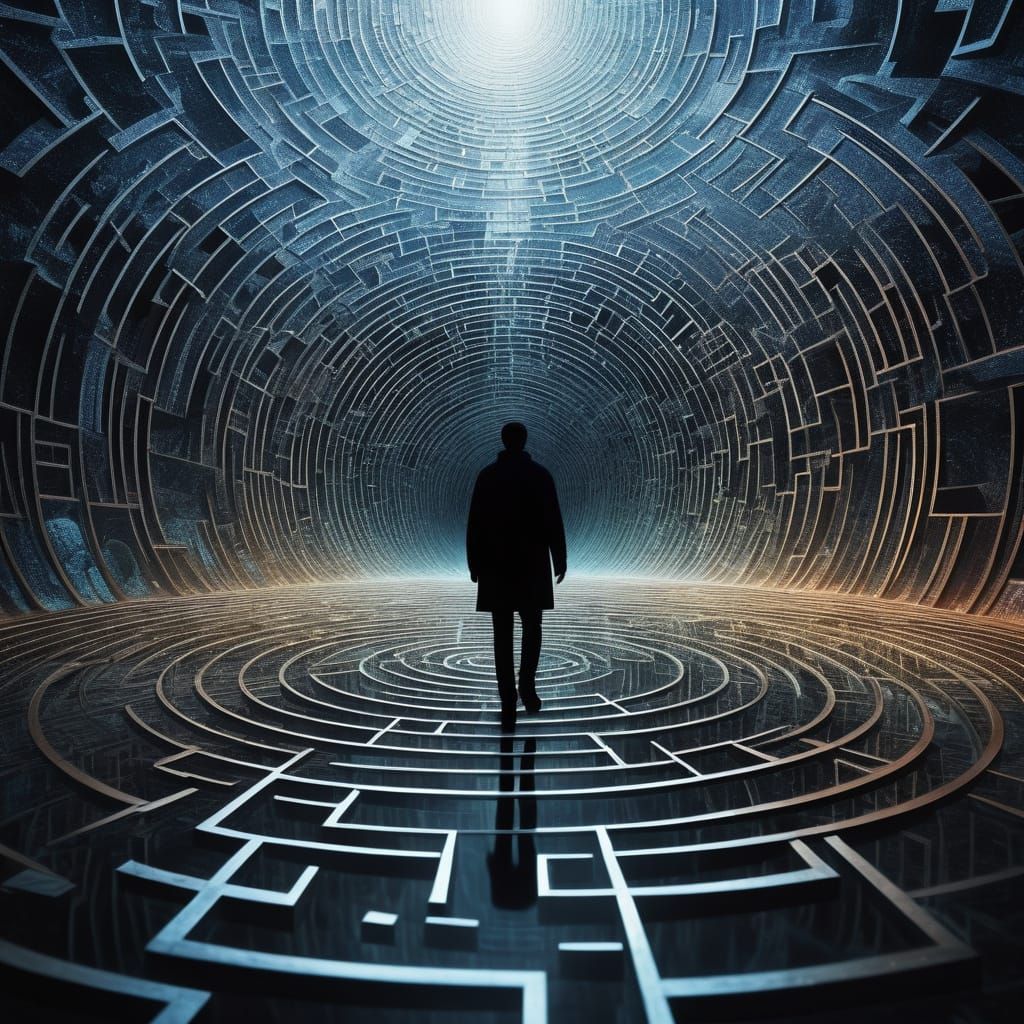 Surreal Labyrinthine Odyssey in Hyper-Realistic Digital Art