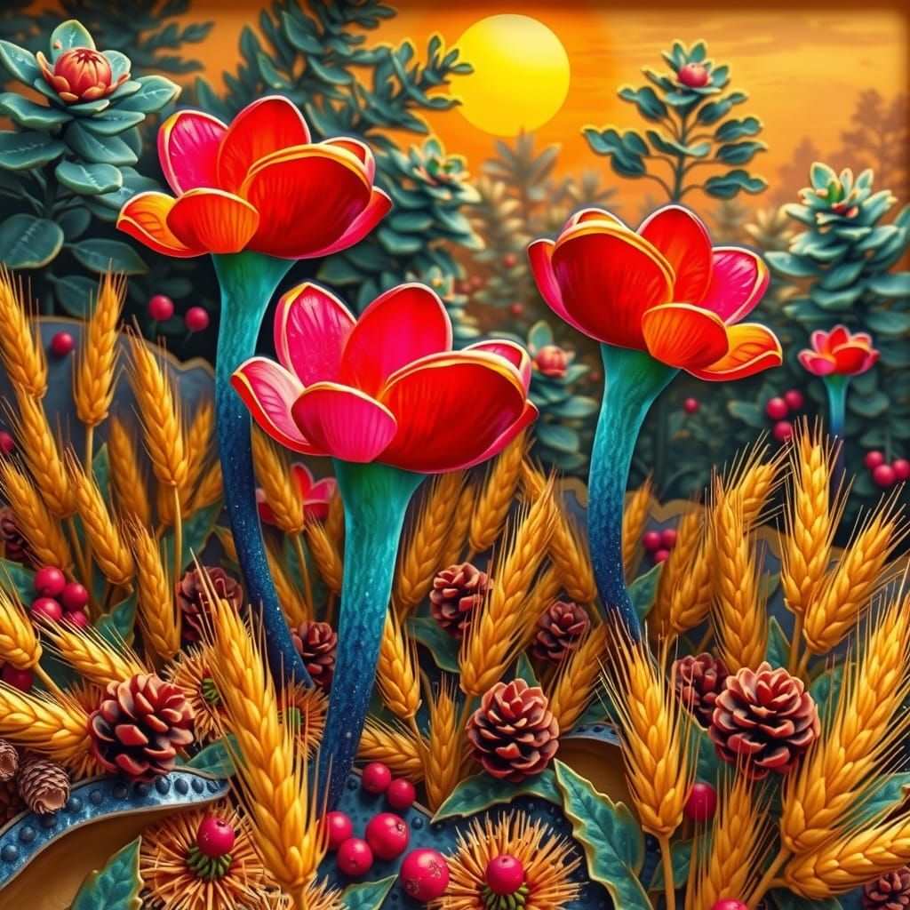 Whimsical Fantasy Garden in 3D Relief Style