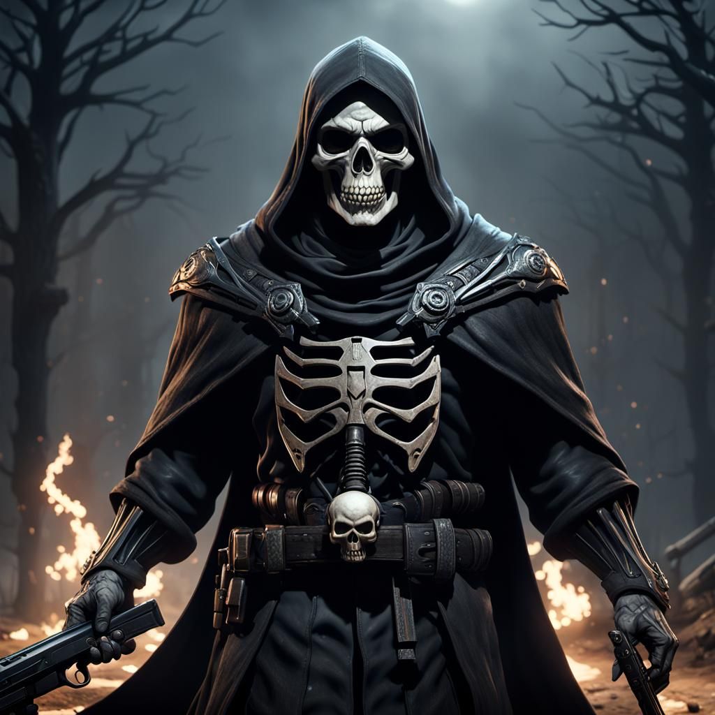 Reaper with Shotguns in Smokey, Detailed 3D Rendering