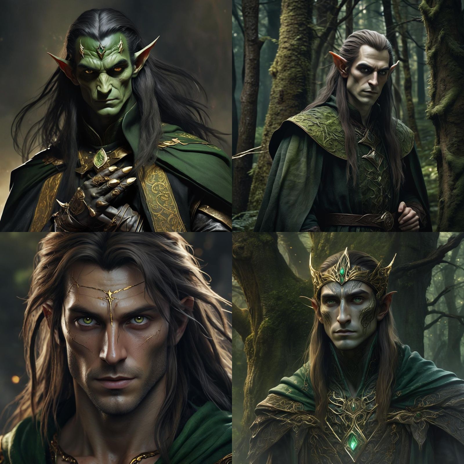 Dark Elf Wizard Portrait with Green Eyes