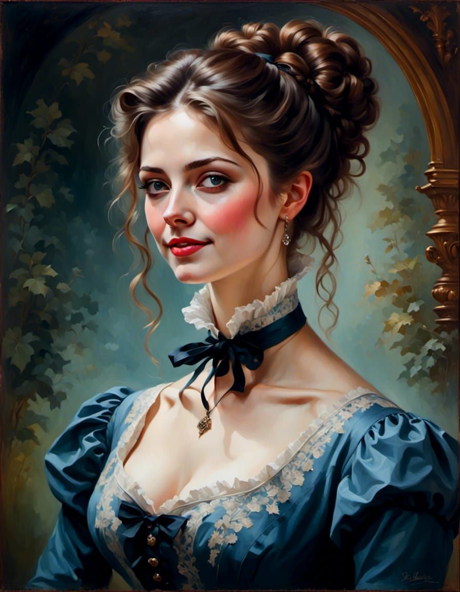 Playful Victorian Woman Portrait in Digital Painting Style