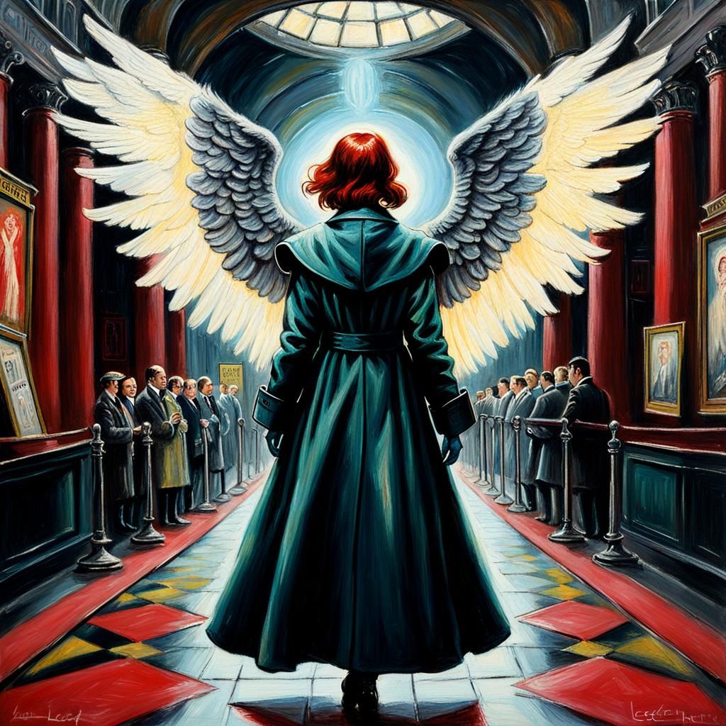 Mad Scientist with Angel Wings on Red Carpet