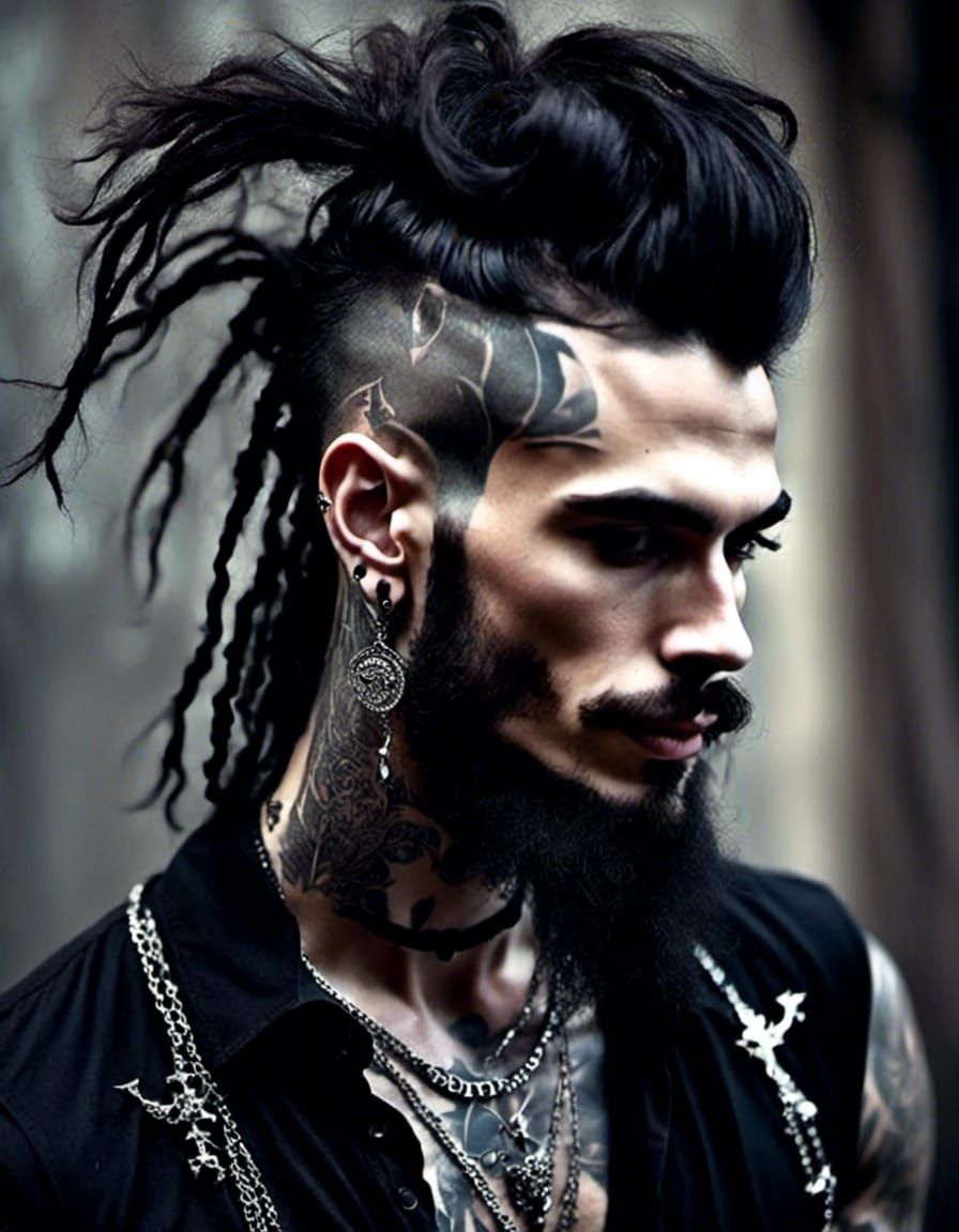 Edgy Man with Man Bun and Tattoos