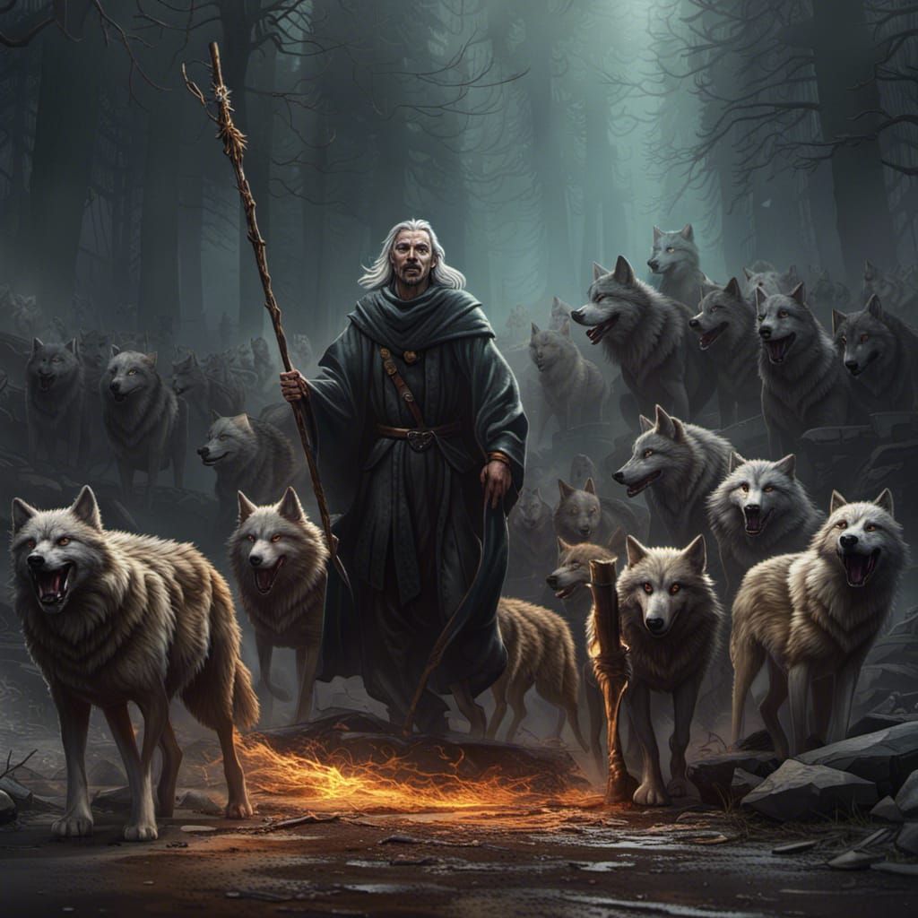 Wolves Led by Shepherd: Dark Fantasy Concept Art