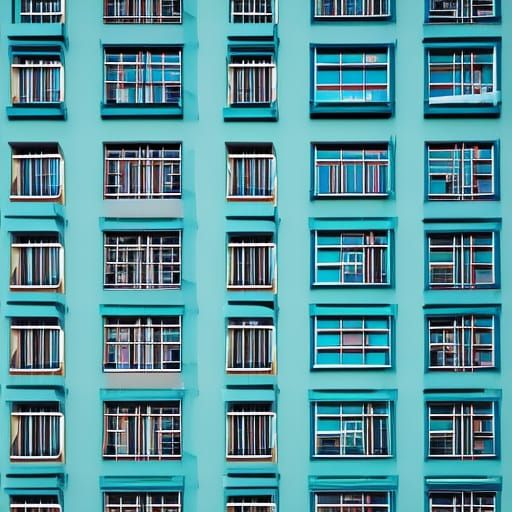 Abstract Geometric Buildings in Tranquil Blue and Verdigris