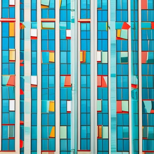 Geometric Abstract Buildings in Blue and Verdigris