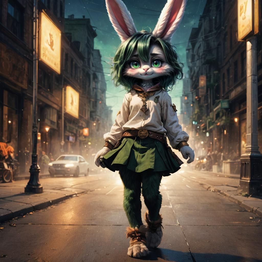 Anime Anthro Bunny Portrait with Green Eyes