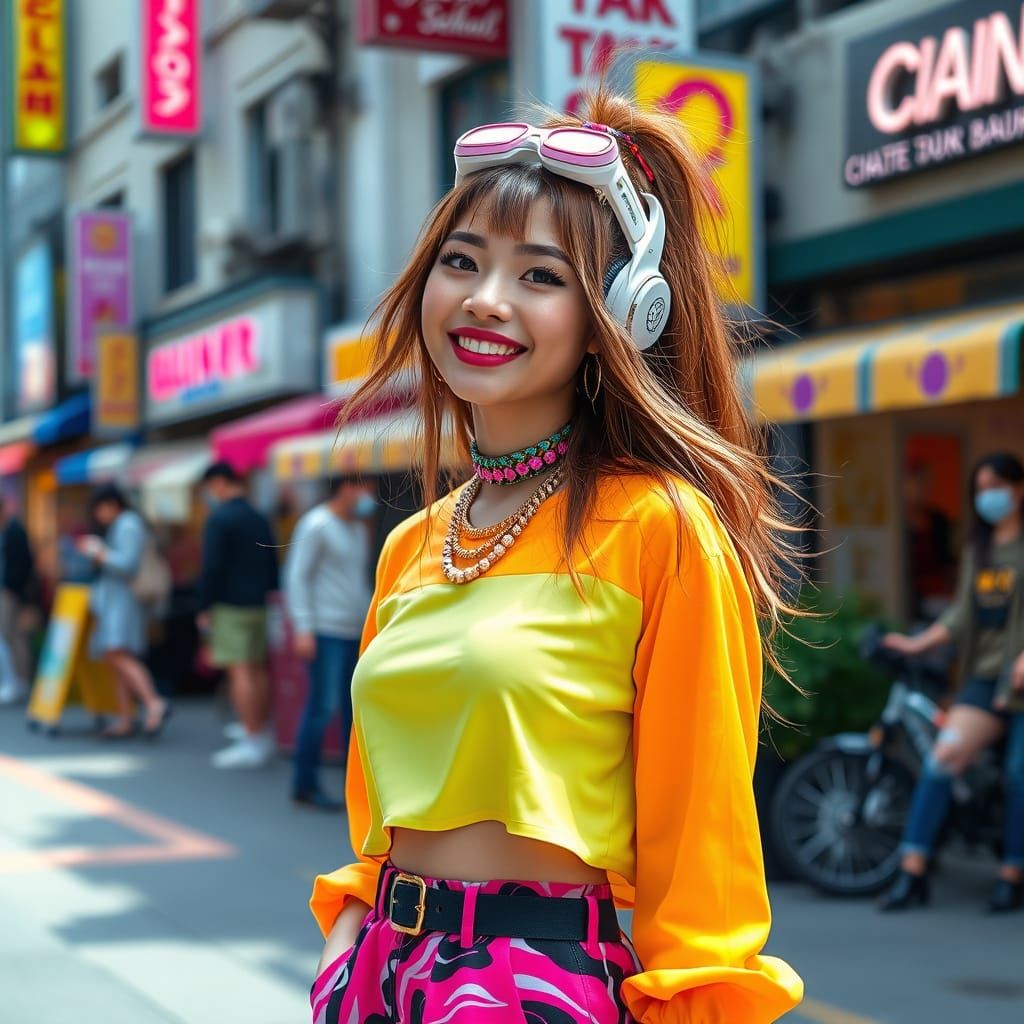 Vibrant Woman Posing in Urban Setting