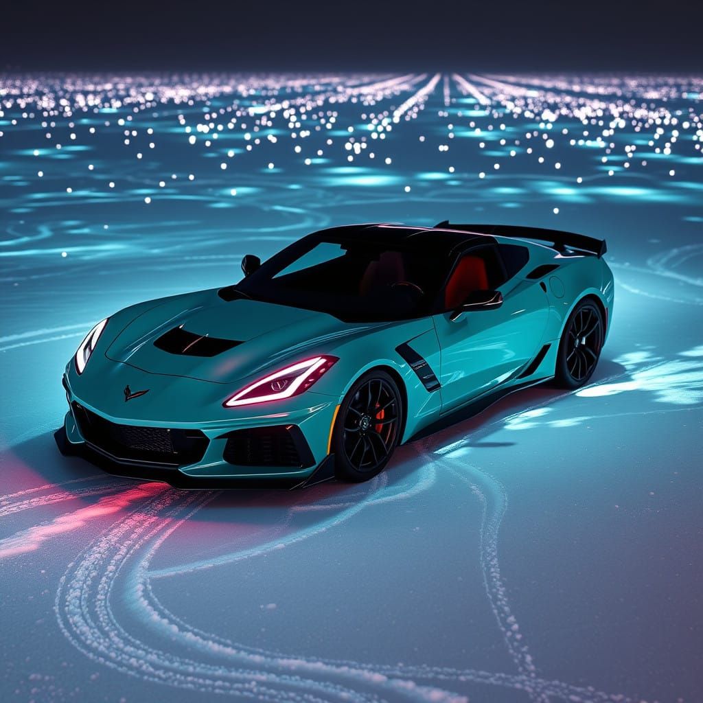 Teal Corvette ZR1 on Serene Ice Field