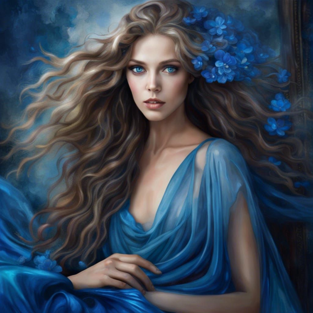 Ethereal Blue-Eyed Woman of Forgotten Epochs