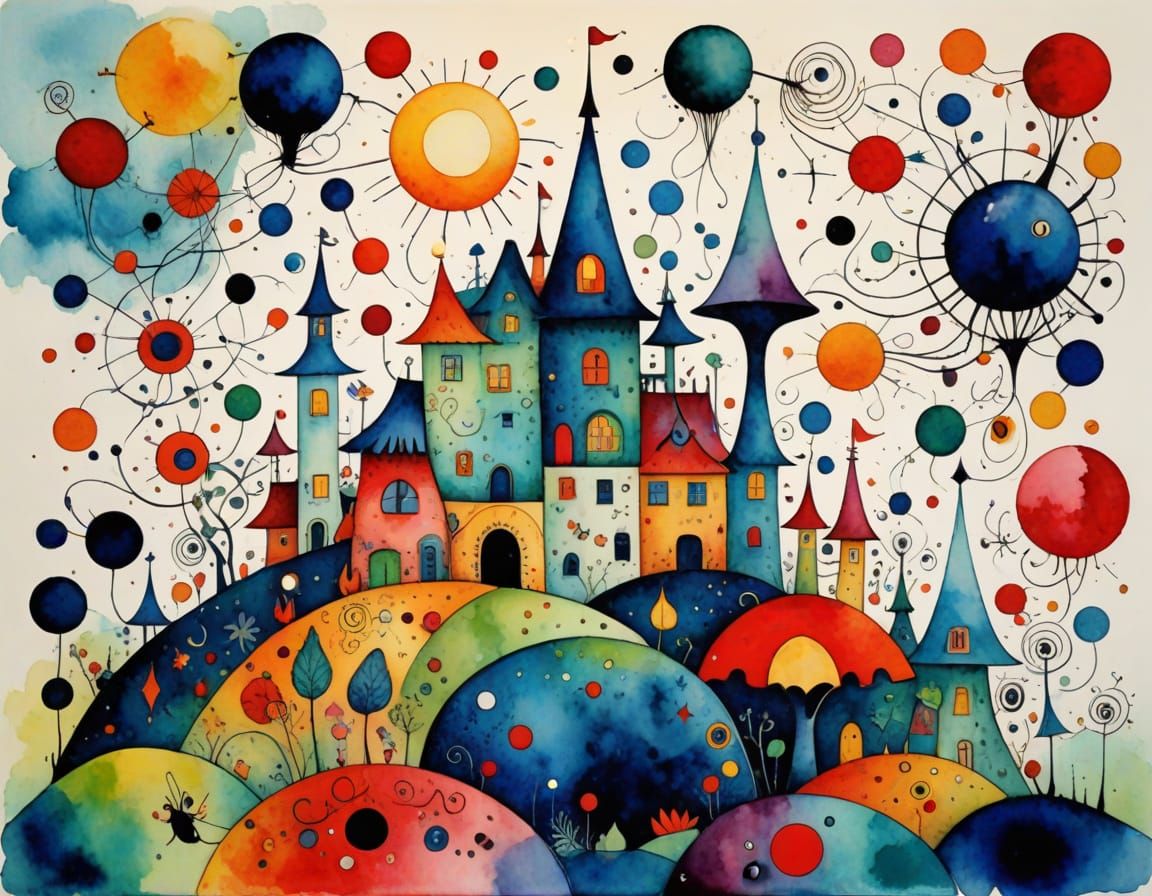 Vibrant Surreal Abstract Watercolor and Ink Artwork