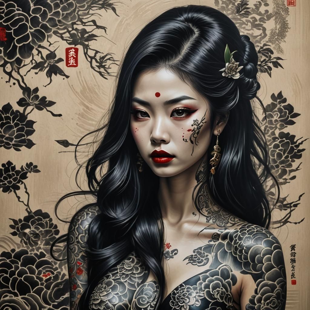 Japanese Woman with Yakuza Tattoo in Tretchikoff Style