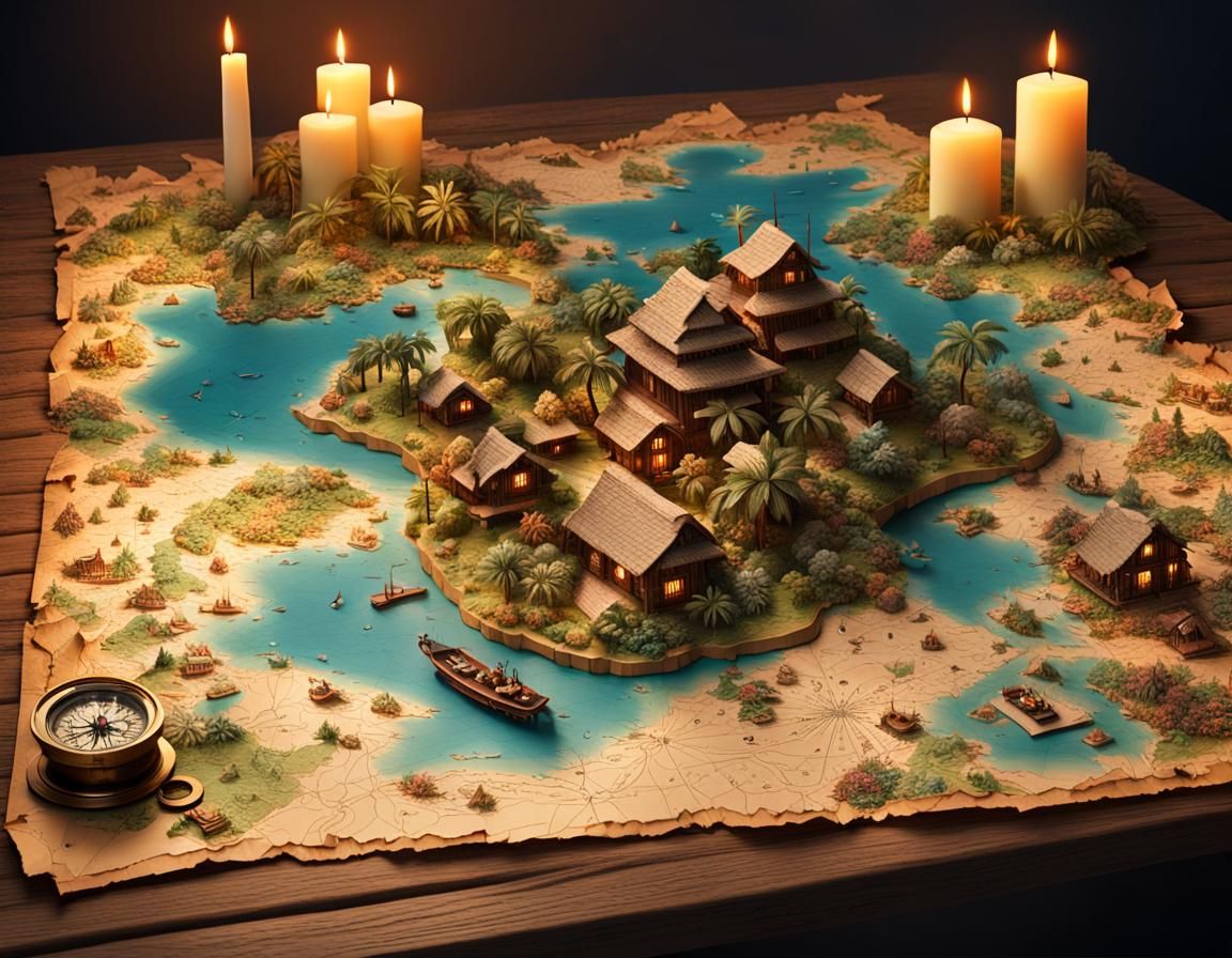 Detailed 3D Map of a Tropical Island