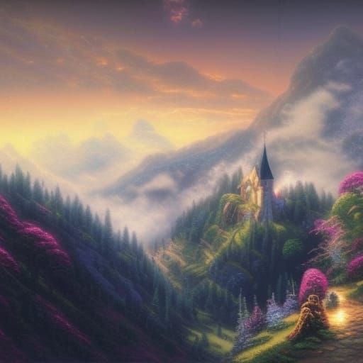 Ethereal Fairy Silhouette in Mountain Landscape