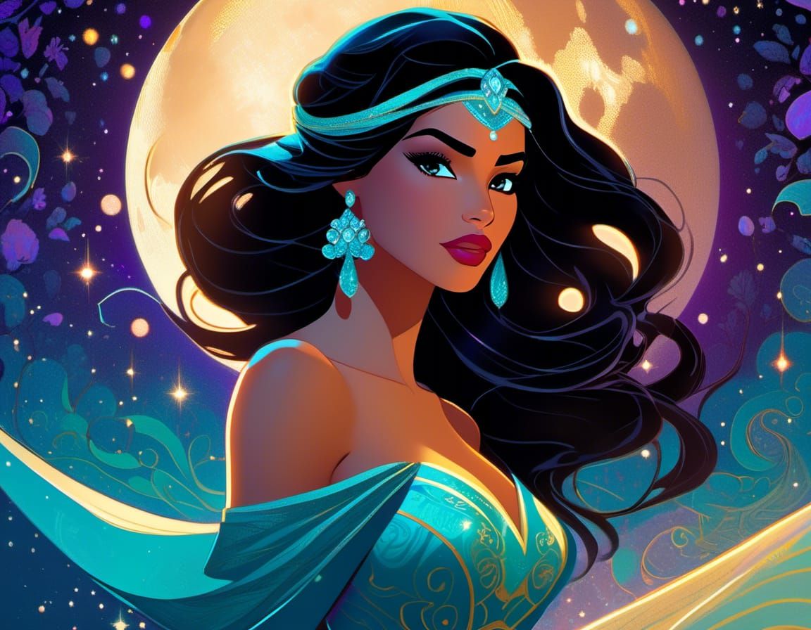 Disney Princess Jasmine in Ethereal Night Scene