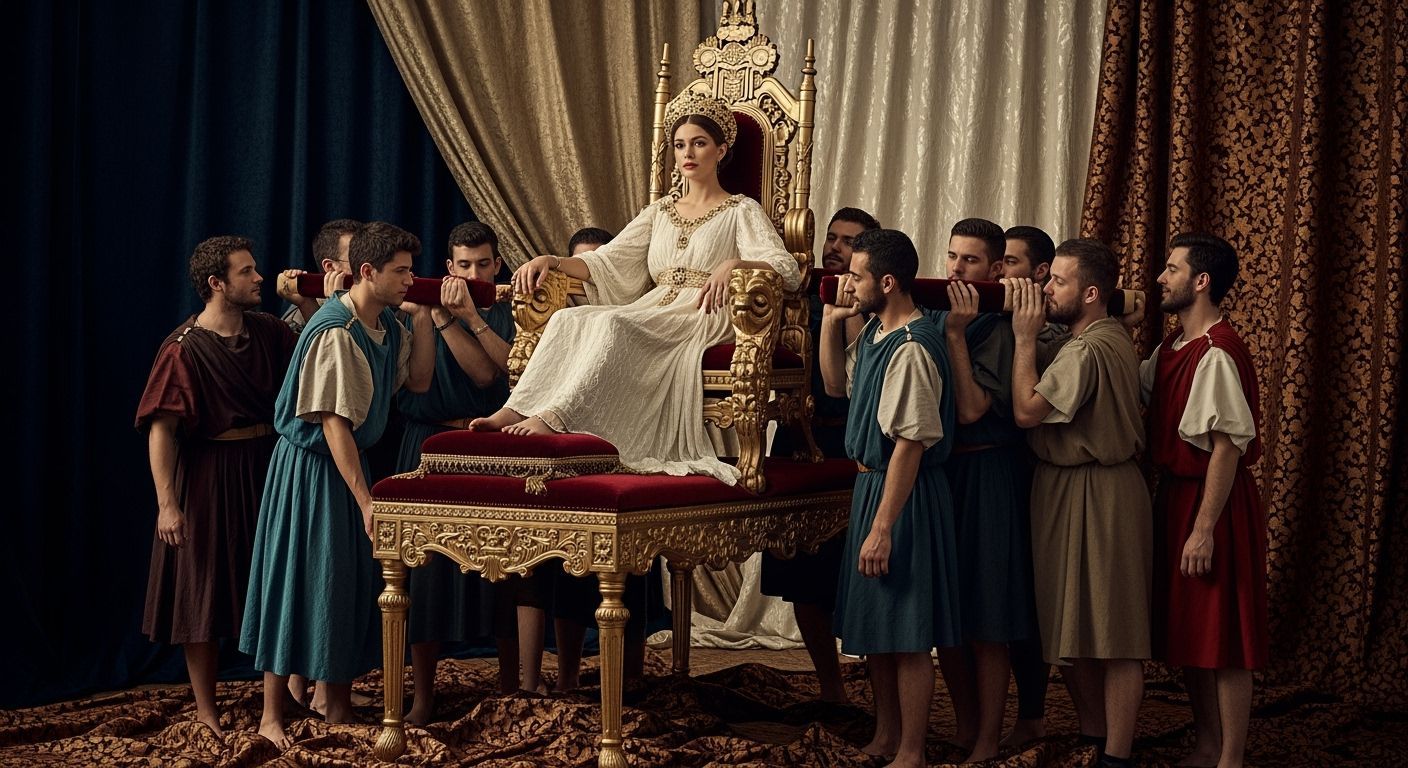 Elegant Roman Empress on Gold Throne, Professional Photograp...