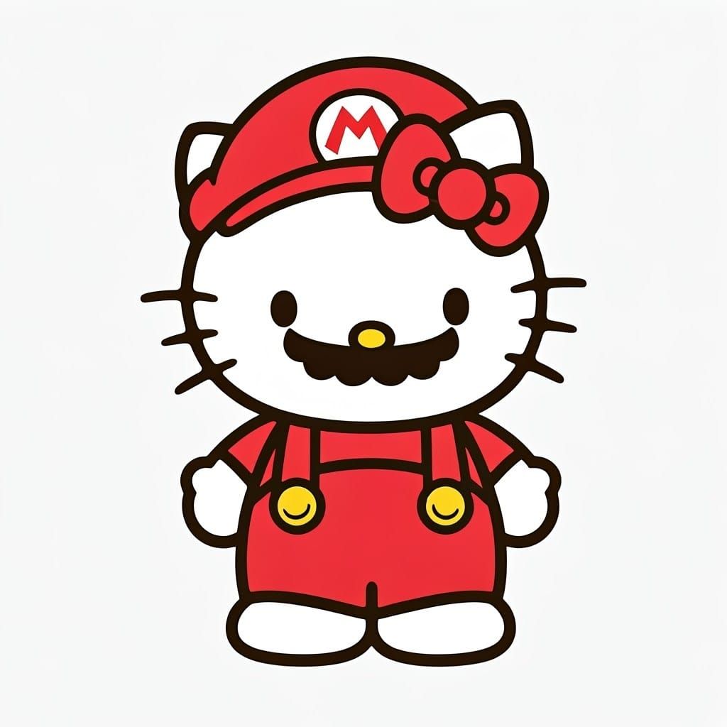 Hello Kitty as Mario in 90s Cartoon Style
