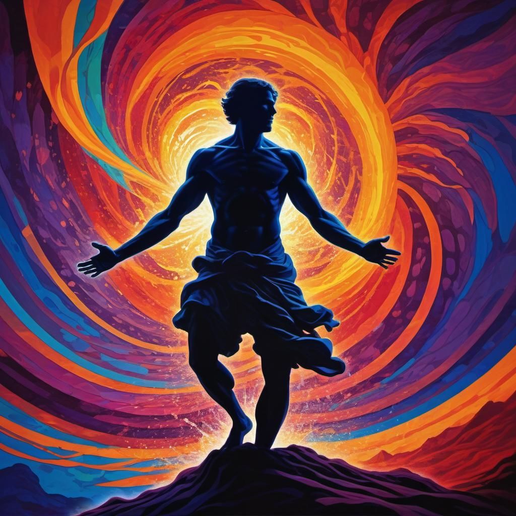 Psychedelic Silhouette: Dynamic Energy Painting