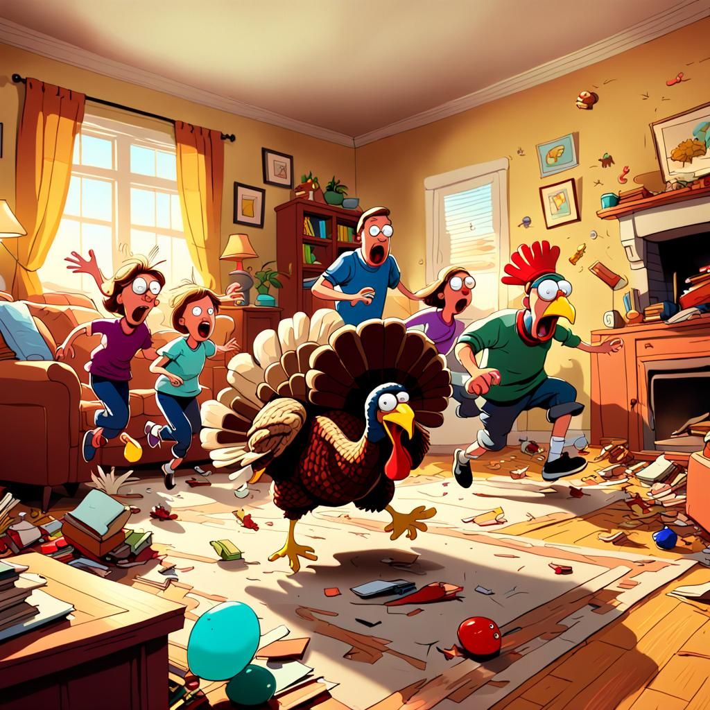 Frantic Family's Thanksgiving Turkey Chase: Groening-esque C...