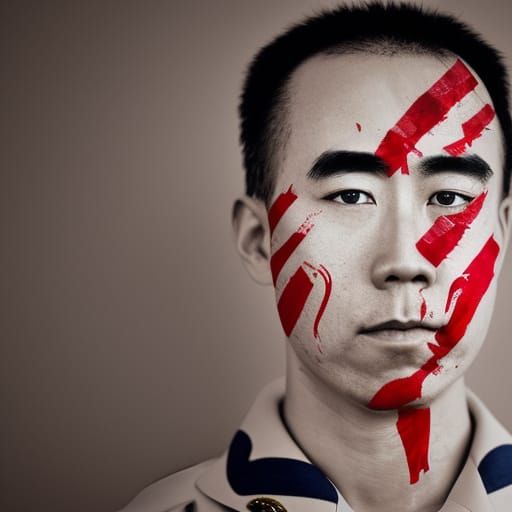 Yukio Mishima Portrait with Japan Flag Background