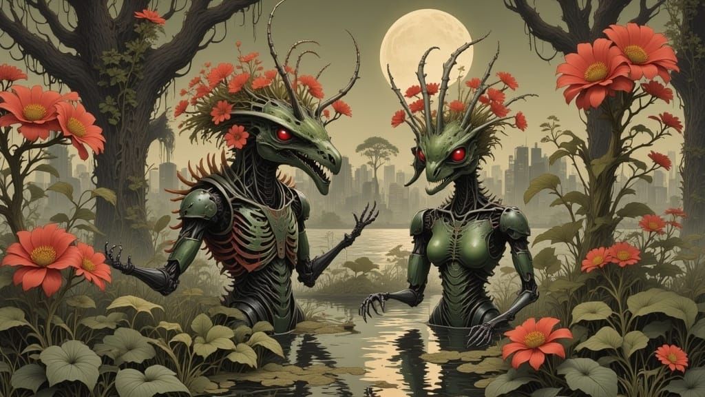 Apologetic Character in Futuristic Scene