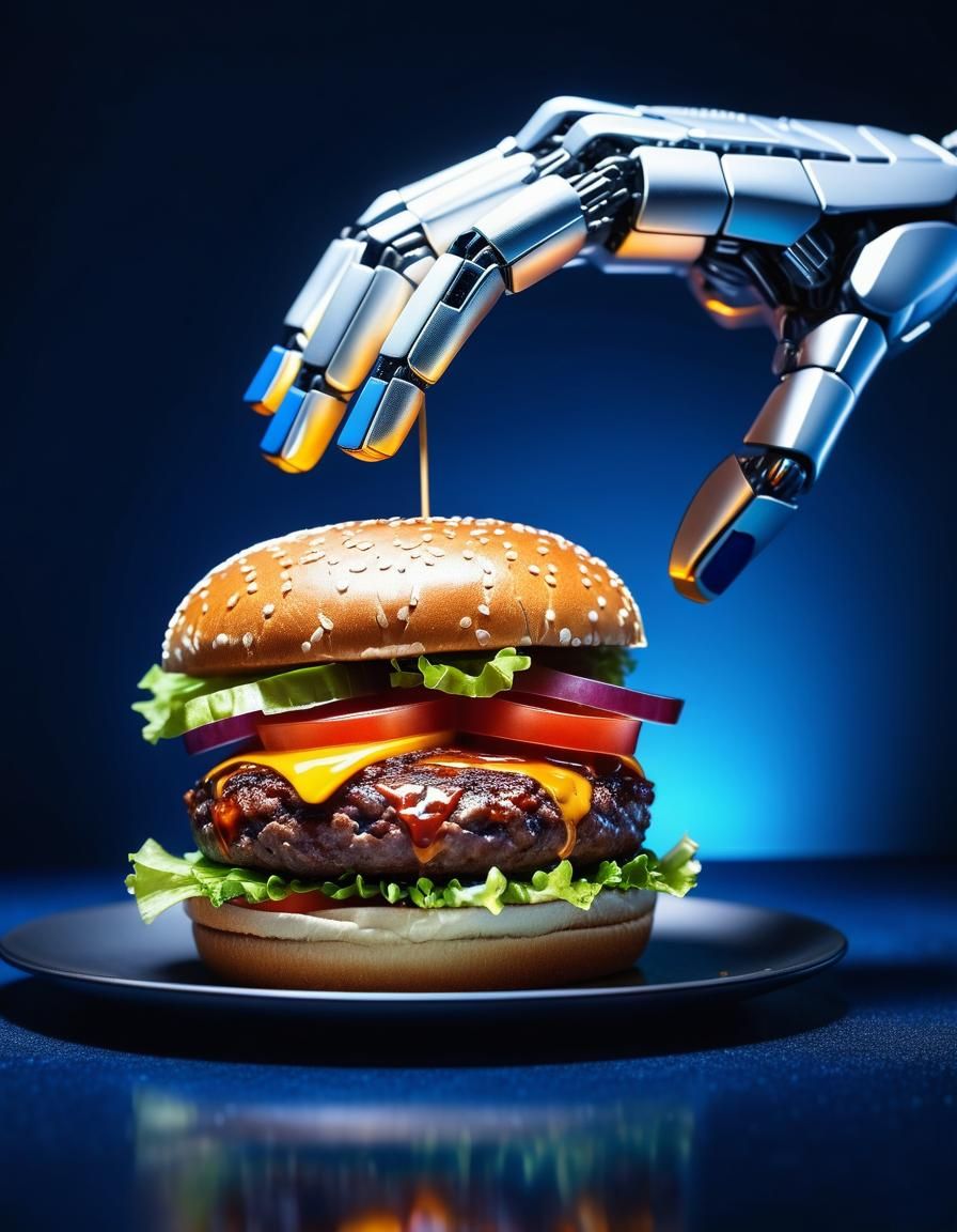 Robot making yummy hamburger