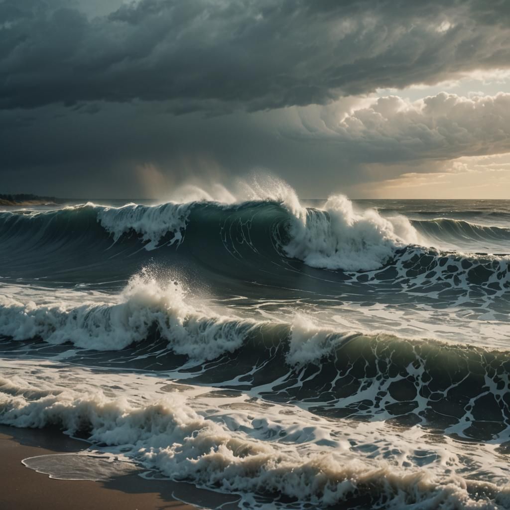 Dramatic Wave Crashes on Shore in Cinematic Style