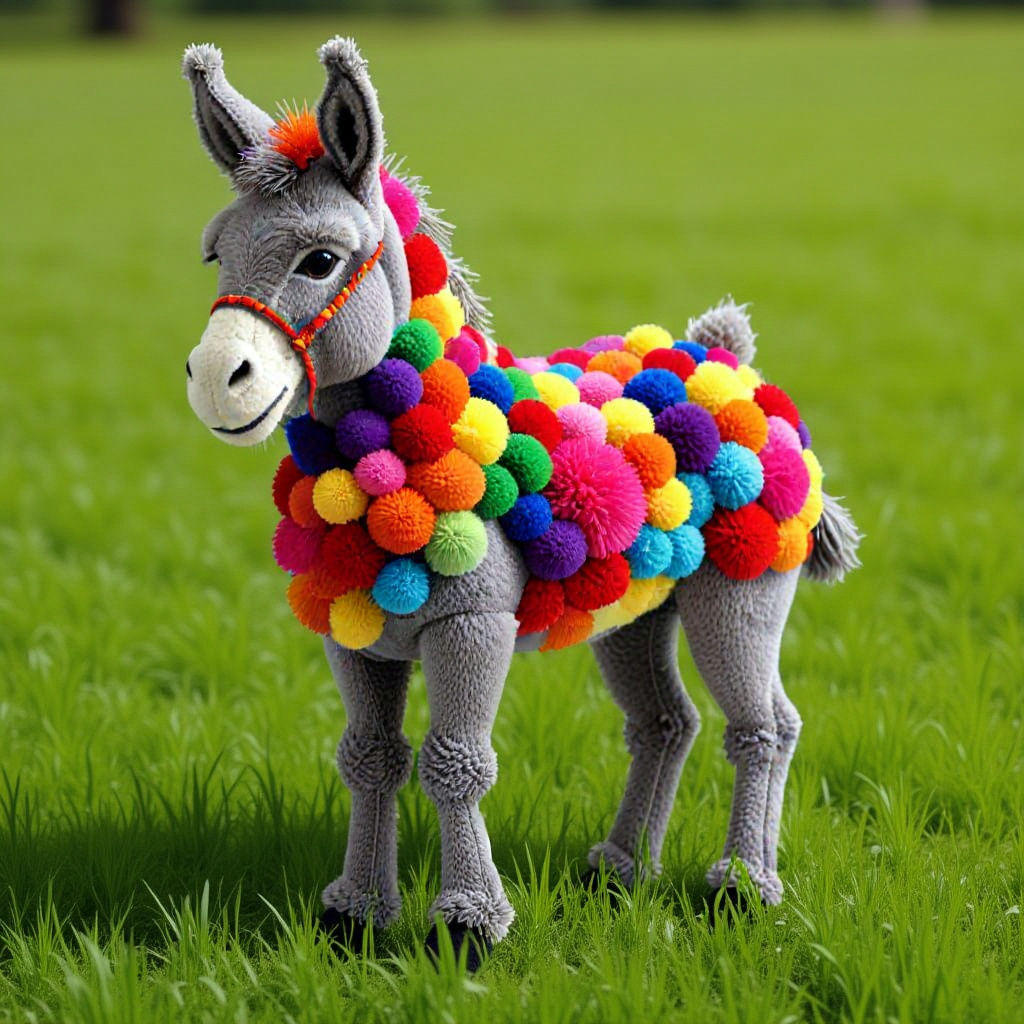Colorful Pom Pom Donkey Sculpture