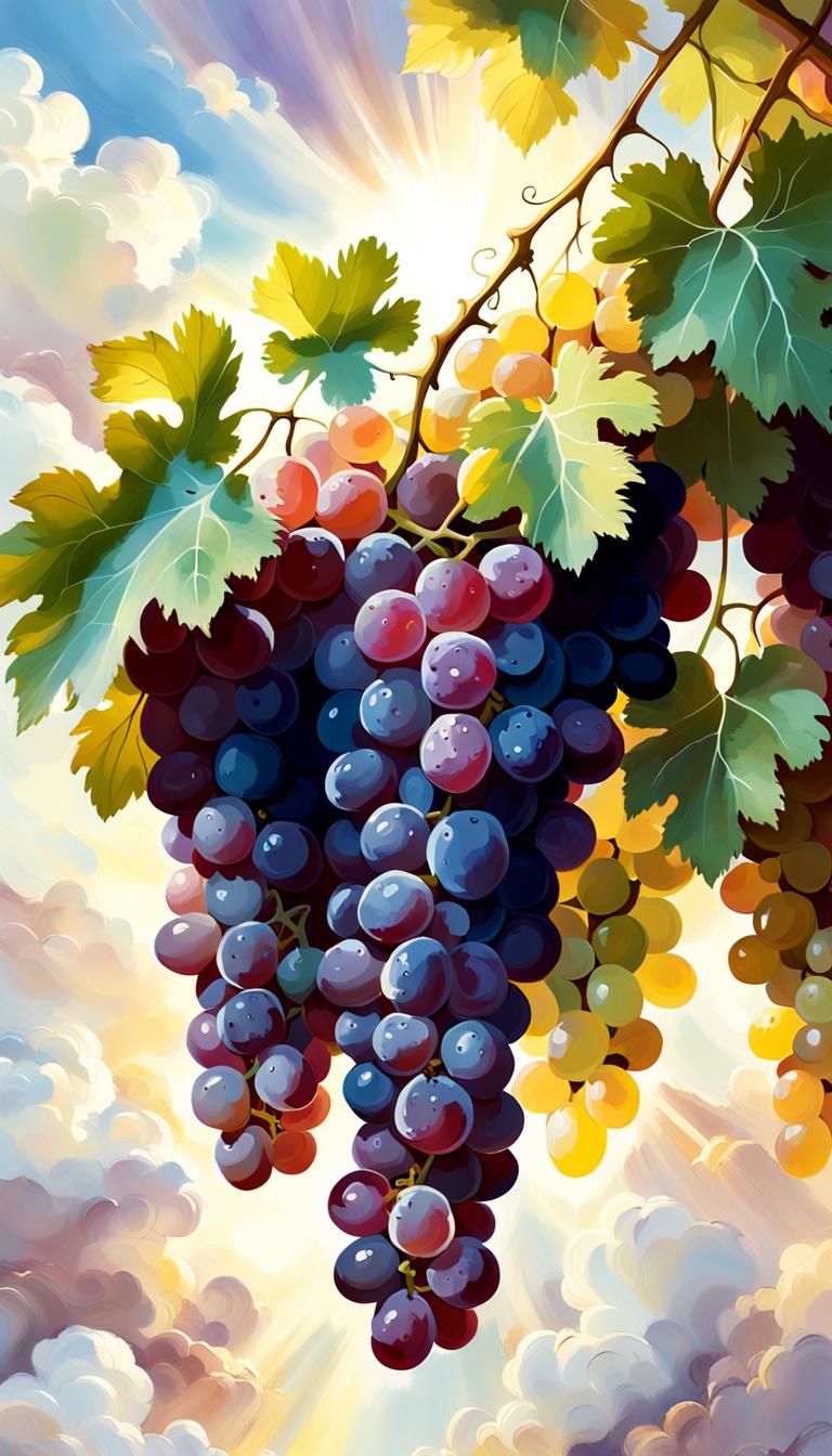 Grapes Above Clouds in Soft Focus Painting