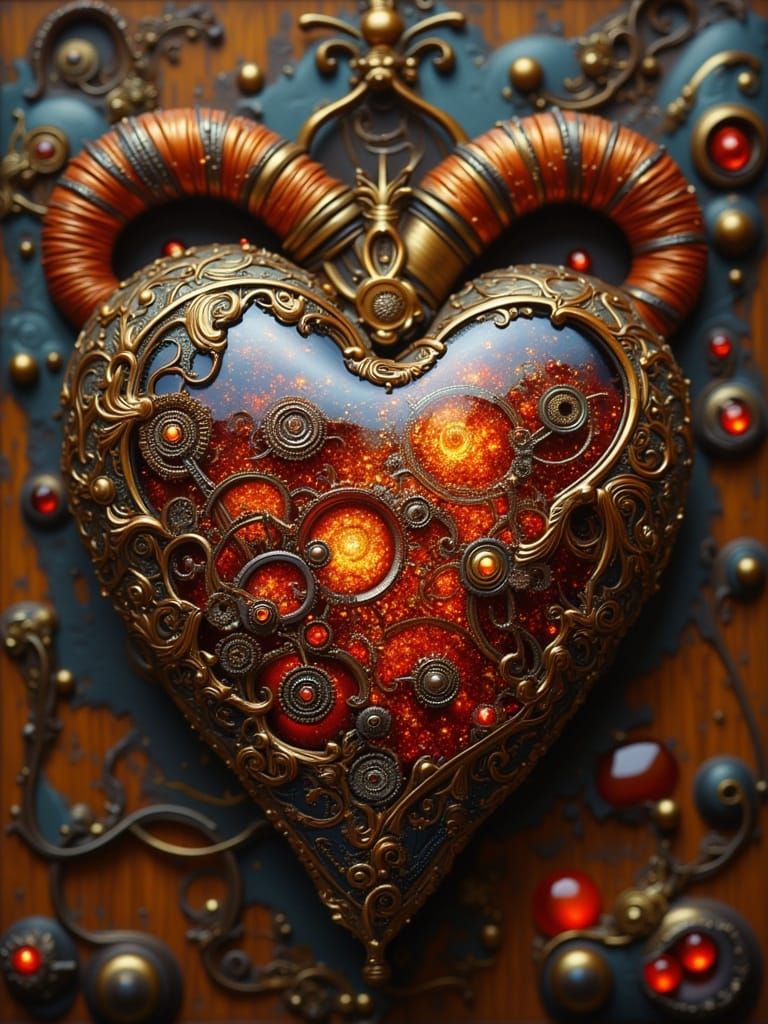Industrial Steampunk Heart in Distressed Leather and Wood