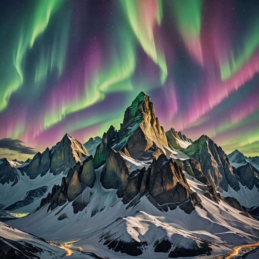 Aurora Borealis Over Lavaredo Peaks in Concrete Art