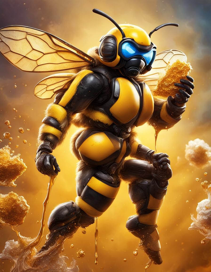 Bumblebee Superhero Creates Honey Cakes: Hyperrealistic Spla...