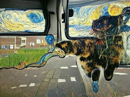 Cat Portrait in Van Gogh Style