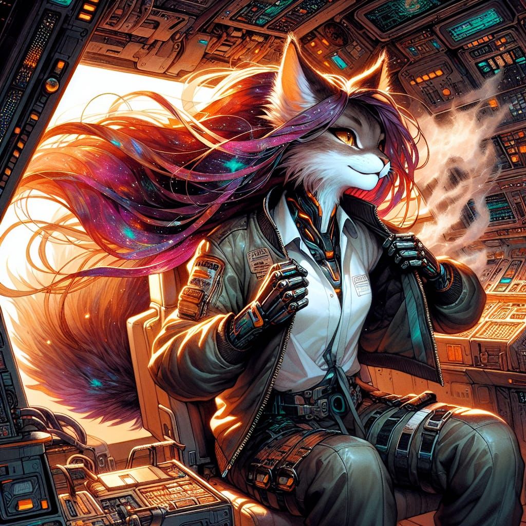 Android Lynx Pilot in Cyberpunk Cockpit