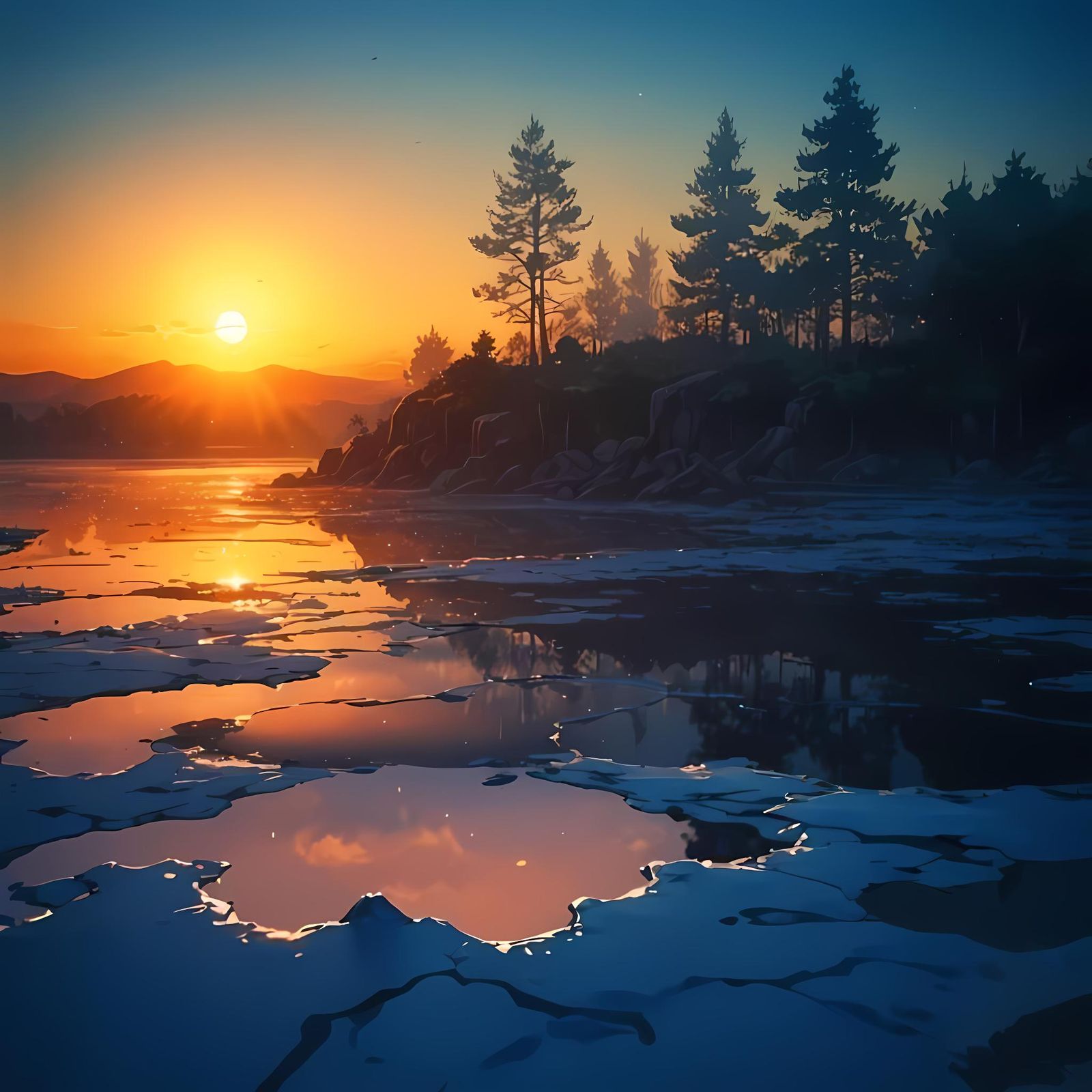 Anime Spring Landscape Melting Under the Sun