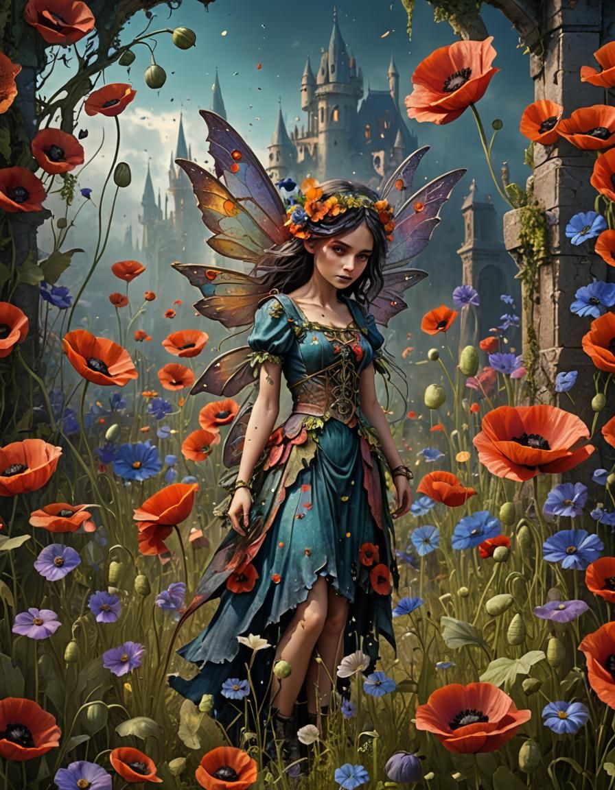 Fairy Grunge with Pressed Flowers, Digital Matte Painting