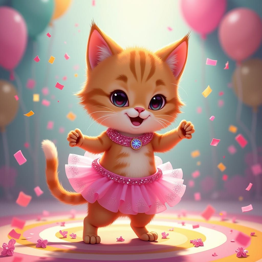 Sparkly Pink Ballerina Cat Dances with Joy
