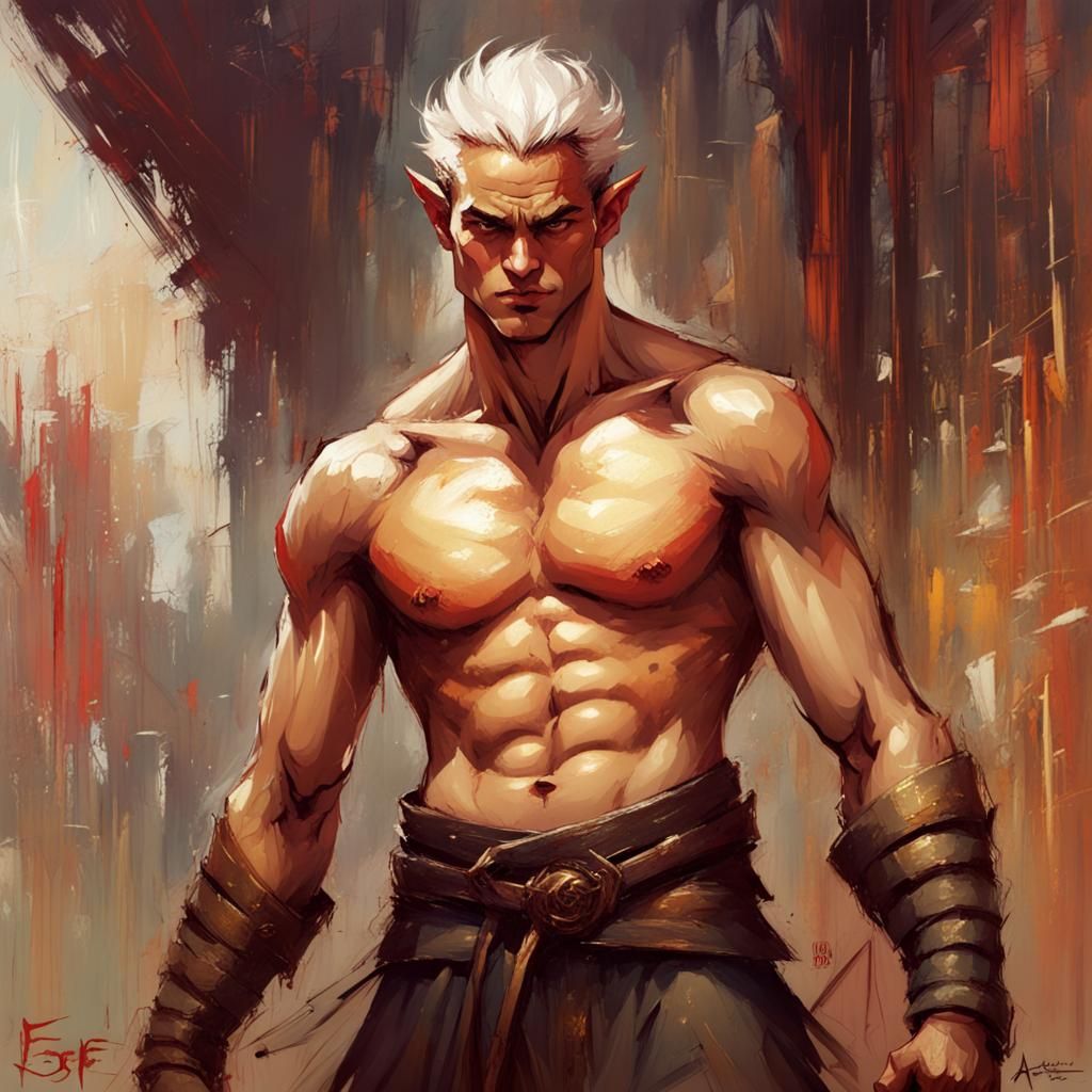 Smirking Buff Sun Elf in Arena: Cover Art