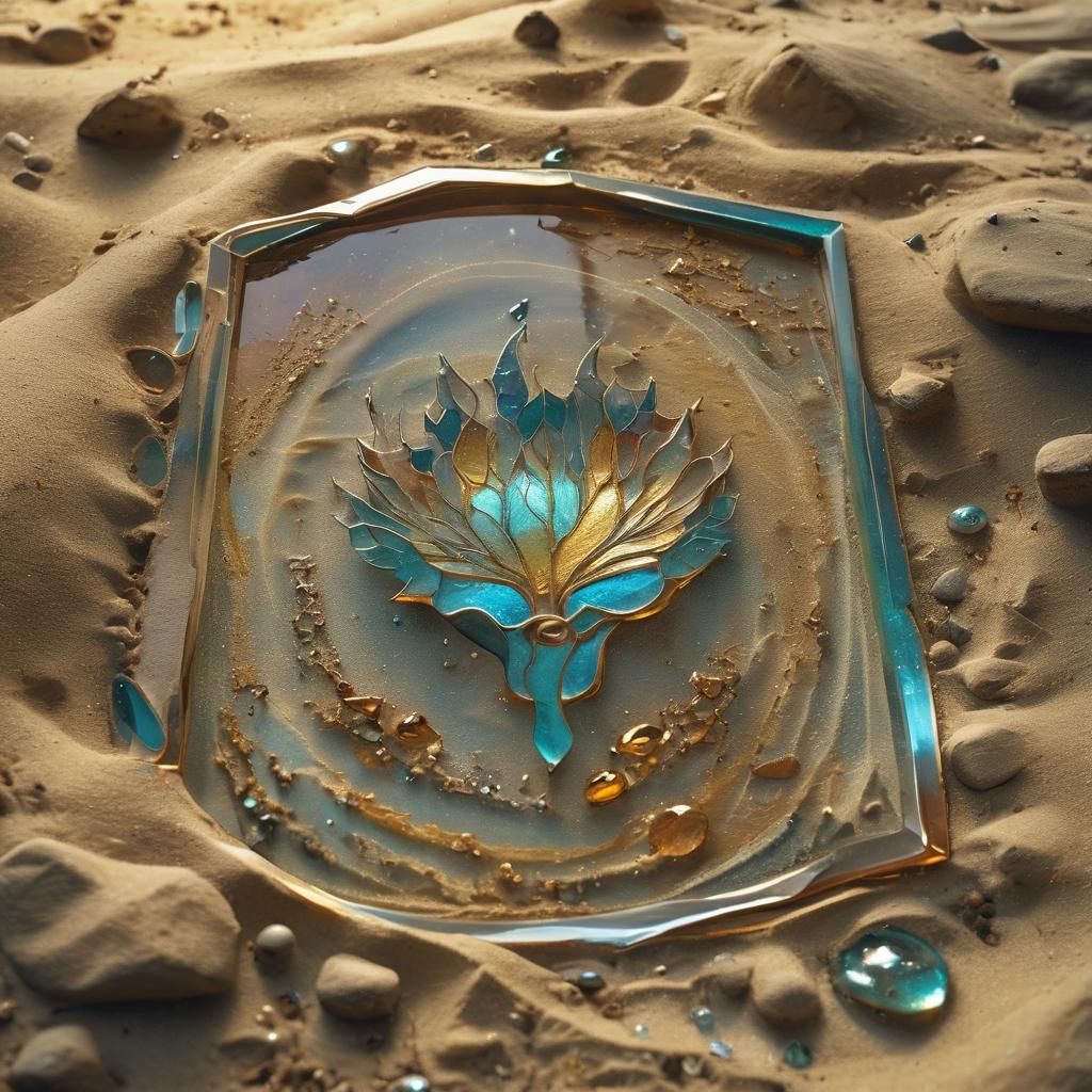 Ancient Enamel Glass in Mystical Temple: Surrealist Oil Pain...