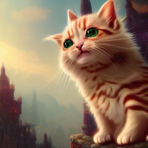 Funny Kitten in Detailed Matte Painting Style