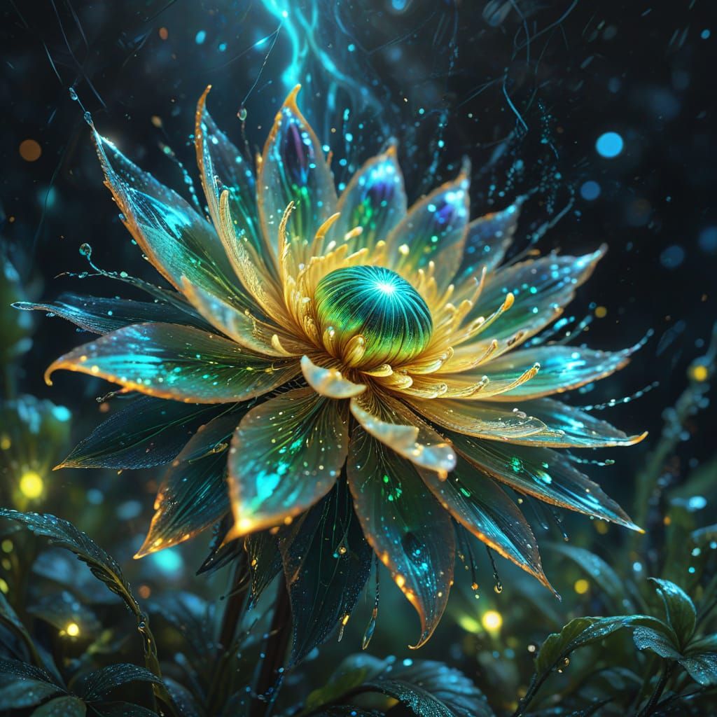 Fantastic bioluminescent flowers in green and yellow
