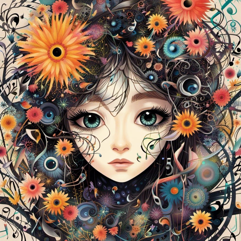 Surreal Musical Eyes Reflecting Fractal Landscape