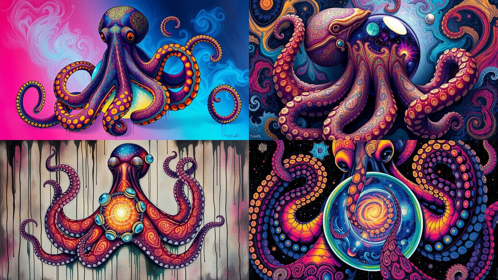 Octopus Universe in Graffiti Splash Art Style