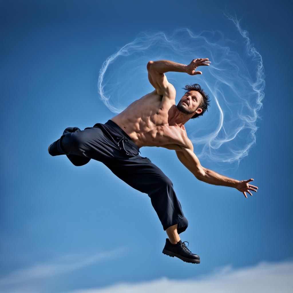 Dynamic Action Photograph of a Bald Photographer