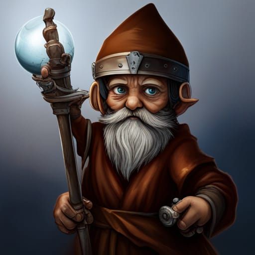 Gnome Wielding Skull Staff: Hyperrealistic Fantasy Art