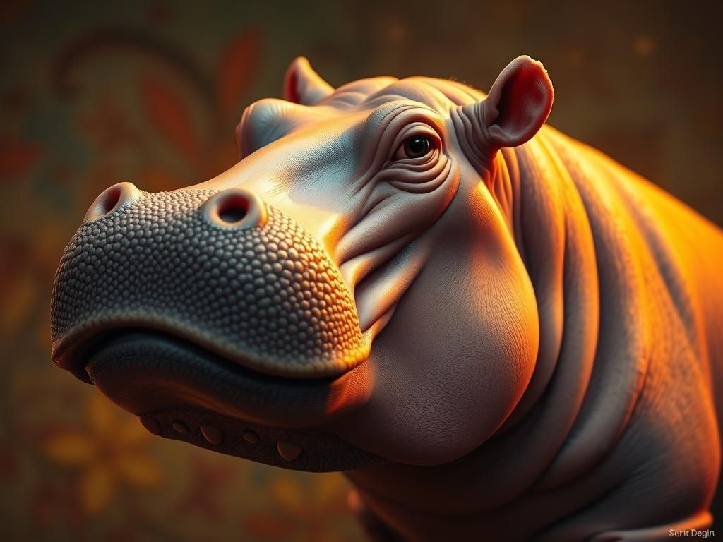 Pygmy Hippopotamus Portrait in Hyperrealistic Style