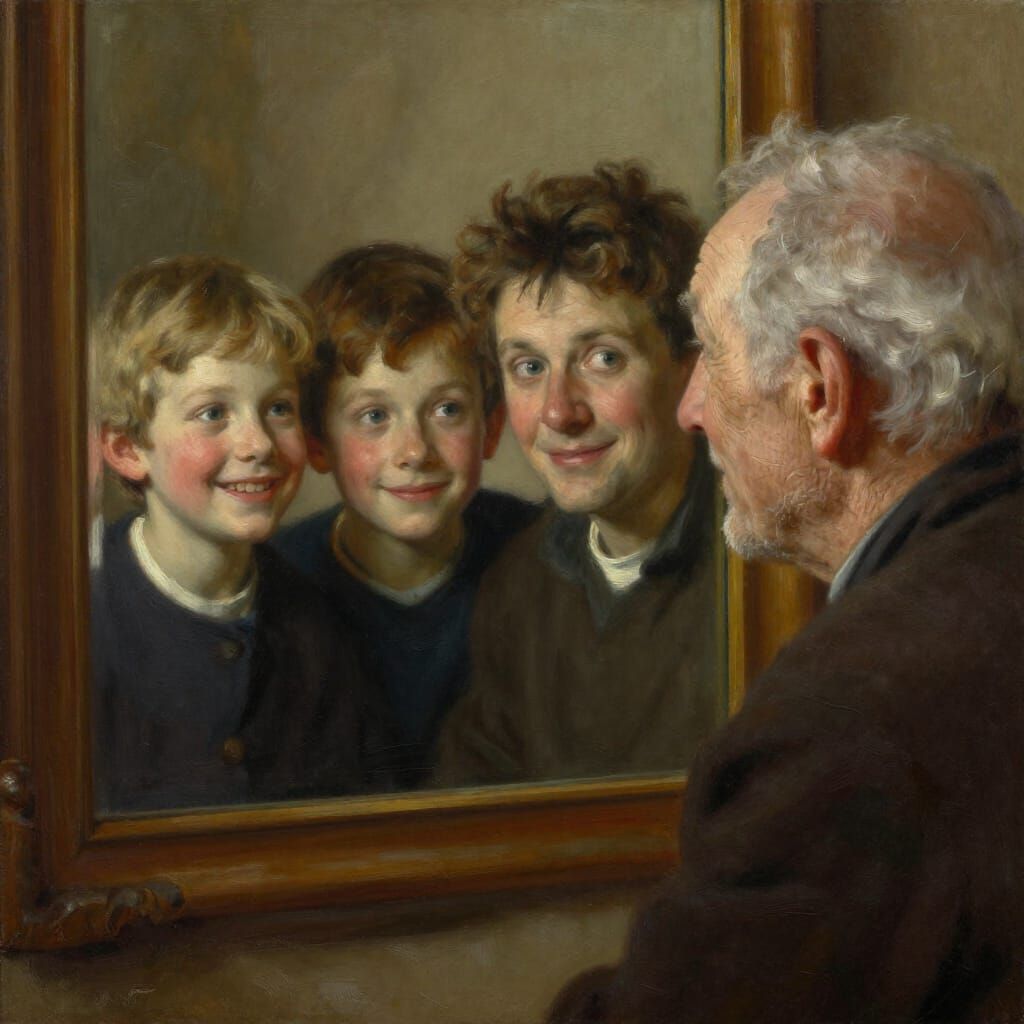 Elderly Man Sees Past Lives Reflected in Mirror