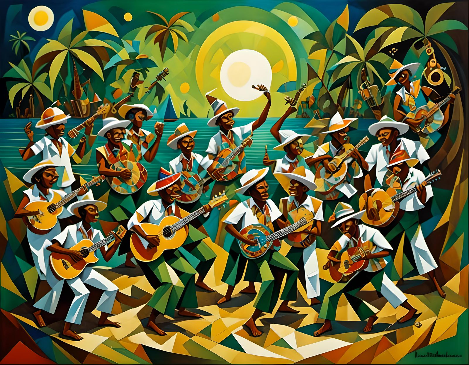 Balinese Beach Band in Crystal Cubism Style