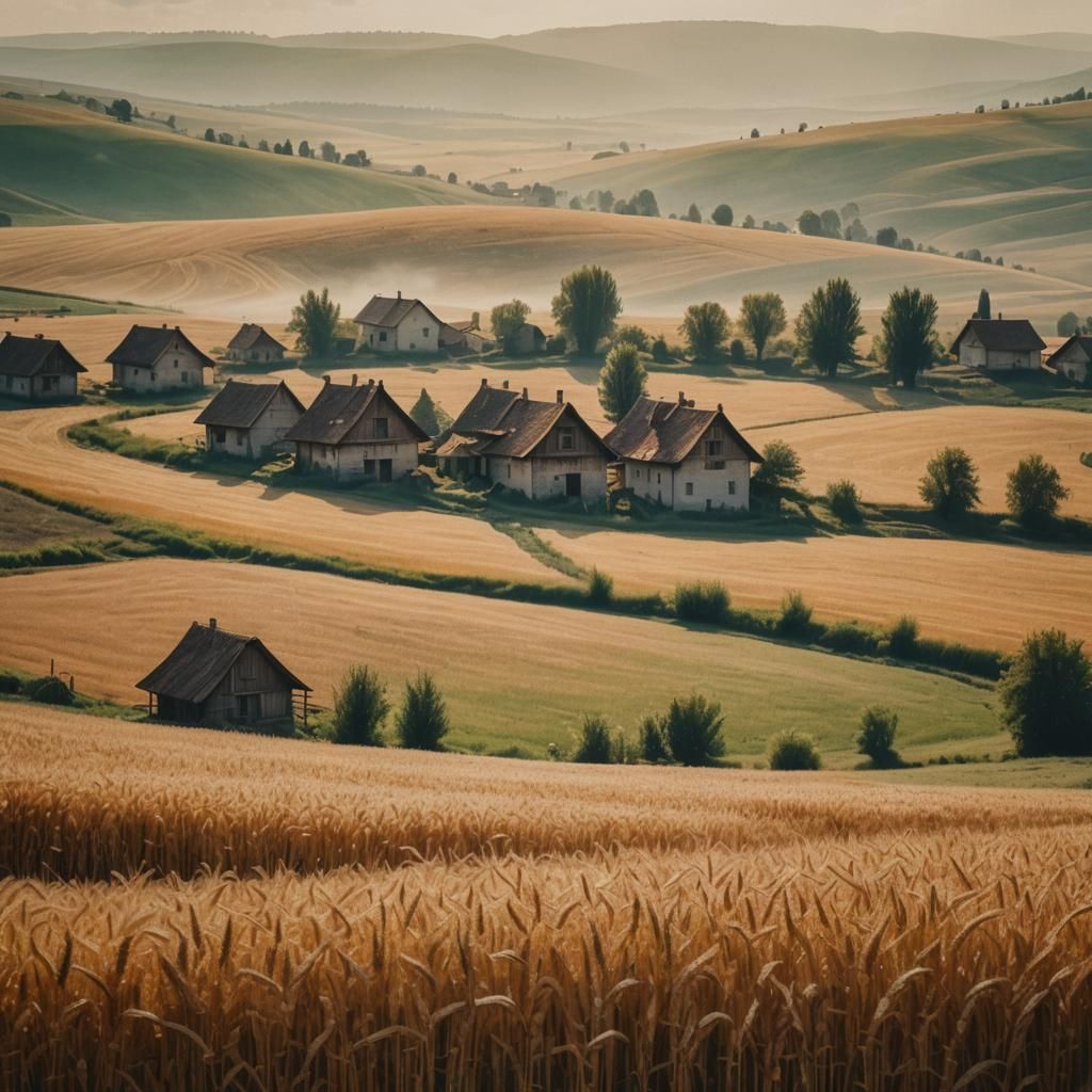 Wallachian Rural Landscape in Watercolor Film Still